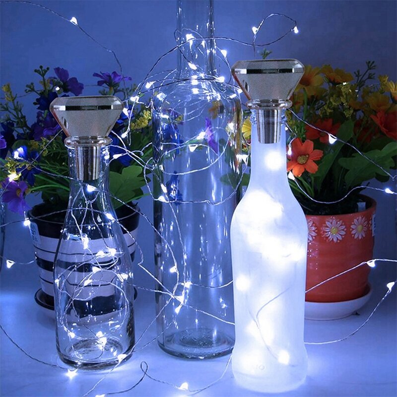 أضواء الفلين زجاجة النبيذ الشمسية ، الأسلاك النحاسية ، أضواء سلسلة خرافية لحفل الزفاف ، حفلة العام الجديد ، مزهرية ، ديكور إكليل ، 2 متر ، 20 مصباح