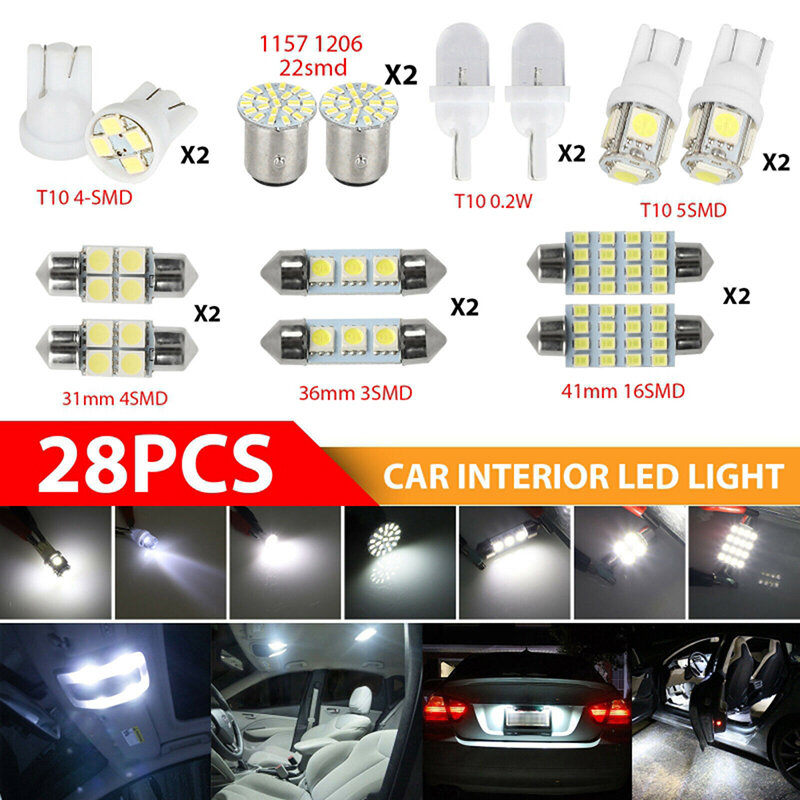 سيارة الداخلية LED مصباح سقف ، لوحة ترخيص مصباح مختلط ، ضوء الجذع ، مجموعة لمبات وقوف السيارات ، T10 ، W5W ، 28 قطعة