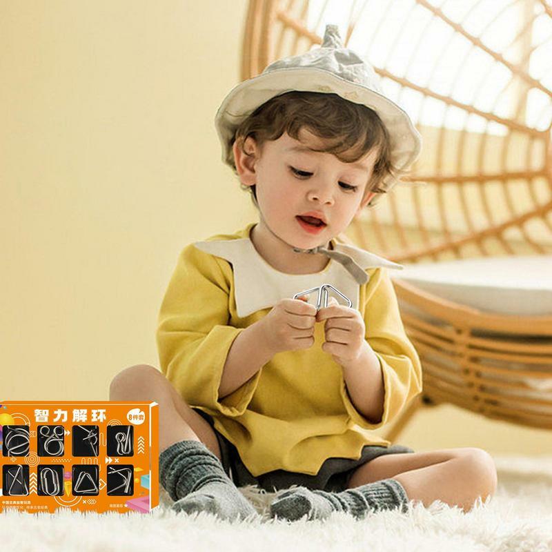 8 قطعة Disentanglemen الحديد رابط إفتح التعشيق لعبة ثلاثية الأبعاد المعادن لغز العقل الدماغ لعبة لعبة الأطفال التفاعلية مكافحة الإجهاد اللعب