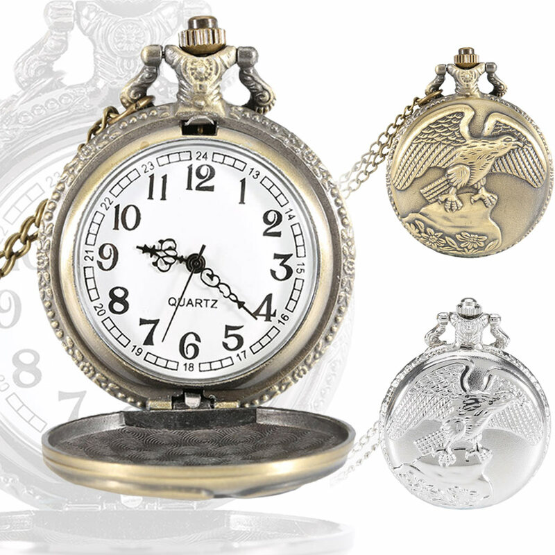 جيب ساعة رجل ساعة Vintage مجوهرات العتيقة النسر أجنحة كوارتز ساعة الجيب قلادة قلادة سلسلة ساعة هدية ساعة على سلسلة