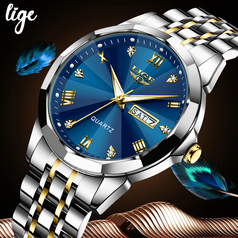 LIGE-ساعة يد نسائية مقاومة للماء ، ساعة كوارتز أنيقة ، أسبوع مضيء ، ساعة نسائية ، أزياء فاخرة