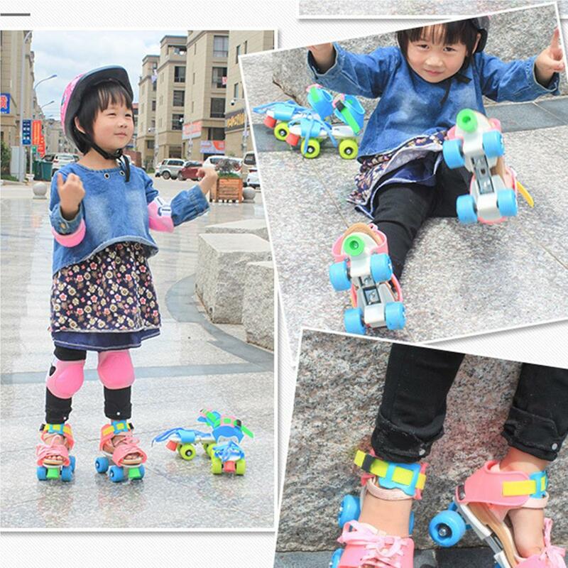 أحذية تزلج للأطفال على شكل بكرة مزدوجة الصف بأربعة عجلات قابلة للتعديل بمقاسات منزلقة زلاجات مضمنة للأطفال والأولاد والبنات