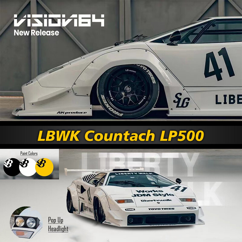 نموذج سيارة مصغر دييكاست ، Vision64 ، LBWK Countach LP500 ، مجموعة ألعاب ، 1:64