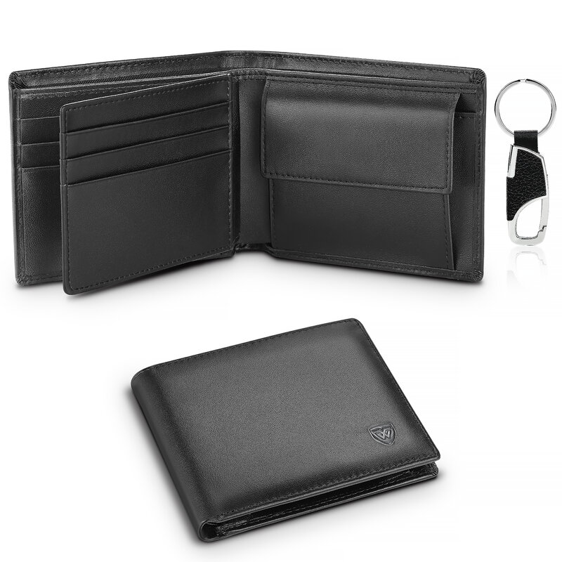 حقيقي محفظة جلدية رجالي كلاسيكي أسود لينة محفظة عملة جيب حامل بطاقة الائتمان