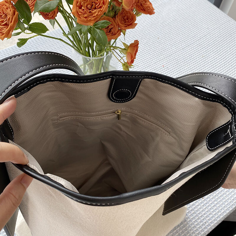 حقيبة حمل معلقة على الأذن بنكر ، على الطراز الكوري ، حقيبة كتف كبيرة السعة ، تصميم راقِ ، بو وقماش