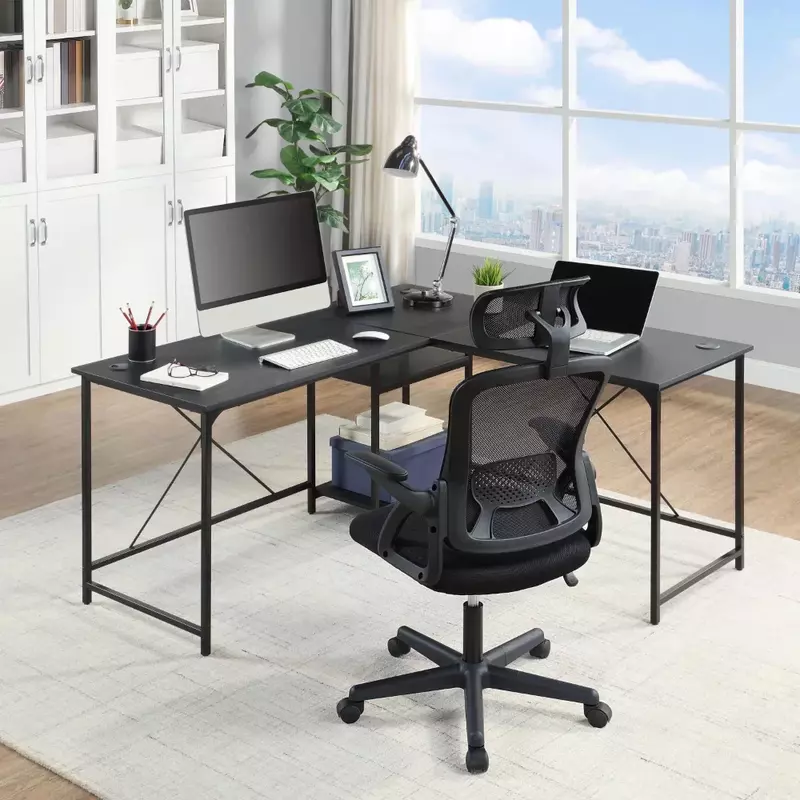 LISM-كرسي مكتب مريح مع مسند رأس قابل للتعديل ، كرسي ألعاب من القماش الأسود ، سعة 275lb