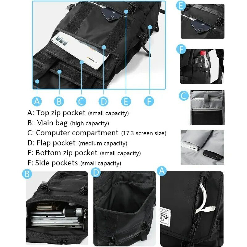 حقيبة ظهر لابتوب كلاسيكية قابلة للتوسيع ، حقيبة ظهر للسفر والتنقل ، 40 لتر كحد أقصى ، كمبيوتر بحجم شاشة مناسب ، أسود