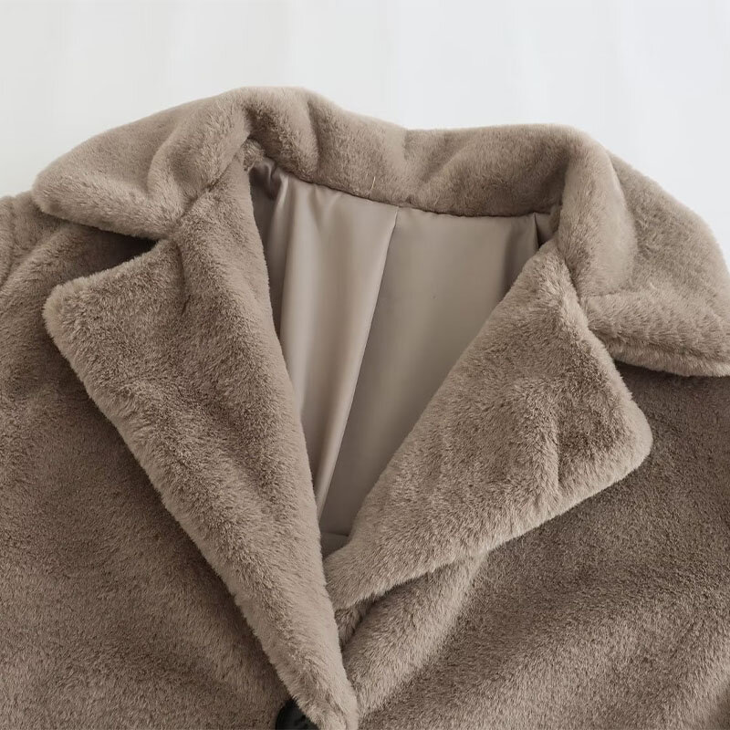 Women 2023 Autumn Winter Fashion Faux Fur Effect Coat Vintage Long Sleeve Button Up Female Outerwear Chic Tops