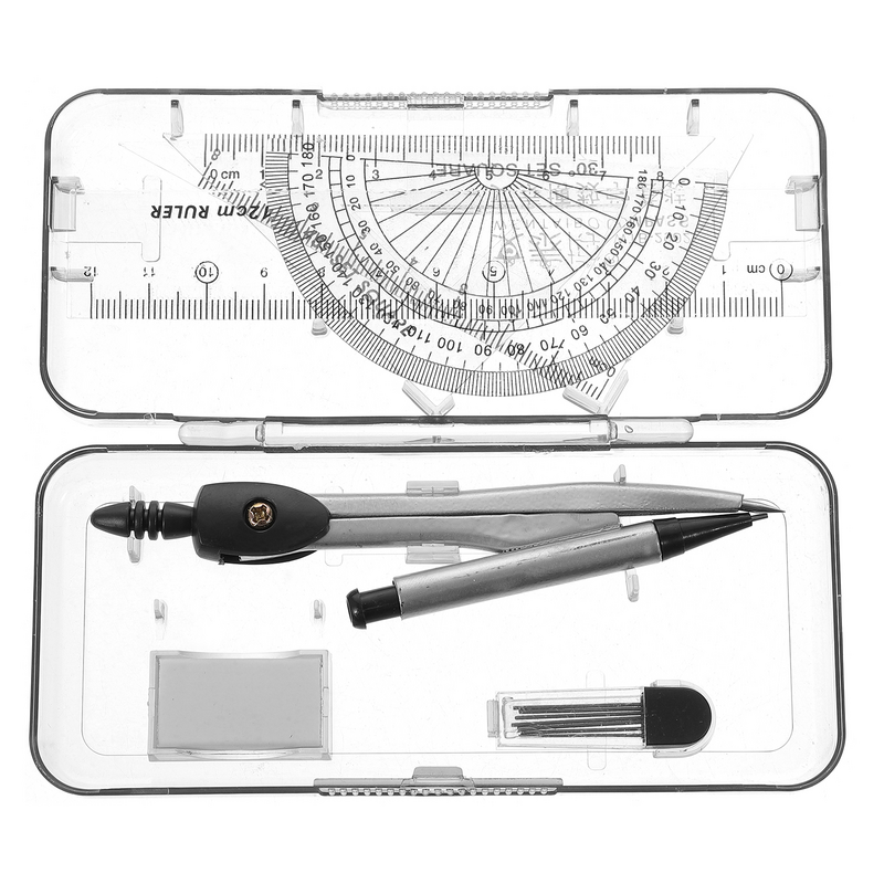 مجموعة أدوات الرسم الهندسي مع منقلة ، بوصلات ، مقسم ، مسطرة ، قلم رصاص ، رصاص ، ممحاة
