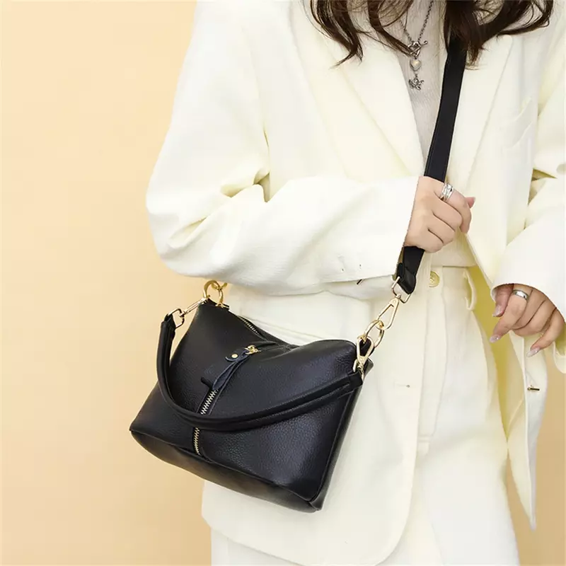 حقيبة كتف فاخرة من الجلد الطبيعي للنساء ، حقيبة يد كروس بودي أحادية اللون ، حقيبة حمل نسائية ، جودة عالية ،
