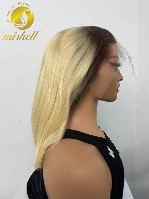 باروكة بوب قصيرة مستقيمة ، باروكة بدانتيل أمامي شفاف ، شعر بشري ريمي برازيلي ، 4 ألوان ، كثافة من 13x4