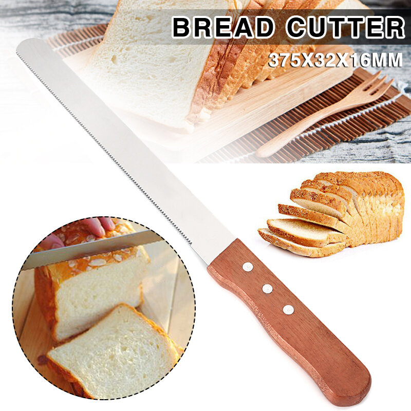 الفولاذ المقاوم للصدأ سكين تقطيع الخبز كعكة تقطيع سكين قطاعة الخبز نخب تقطيع السكاكين مقبض خشبي الغذاء سكين بنصل مسنن أدوات مطبخ