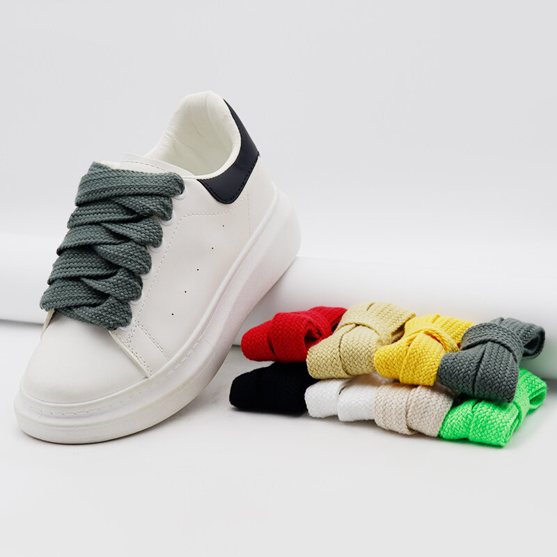 8 ألوان طبقة واحدة واسعة شقة نوع البوليستر القطن أربطة الحذاء 2 سنتيمتر واسعة بلون أحذية غير رسمية الرجال والنساء مخصص متعدد الألوان