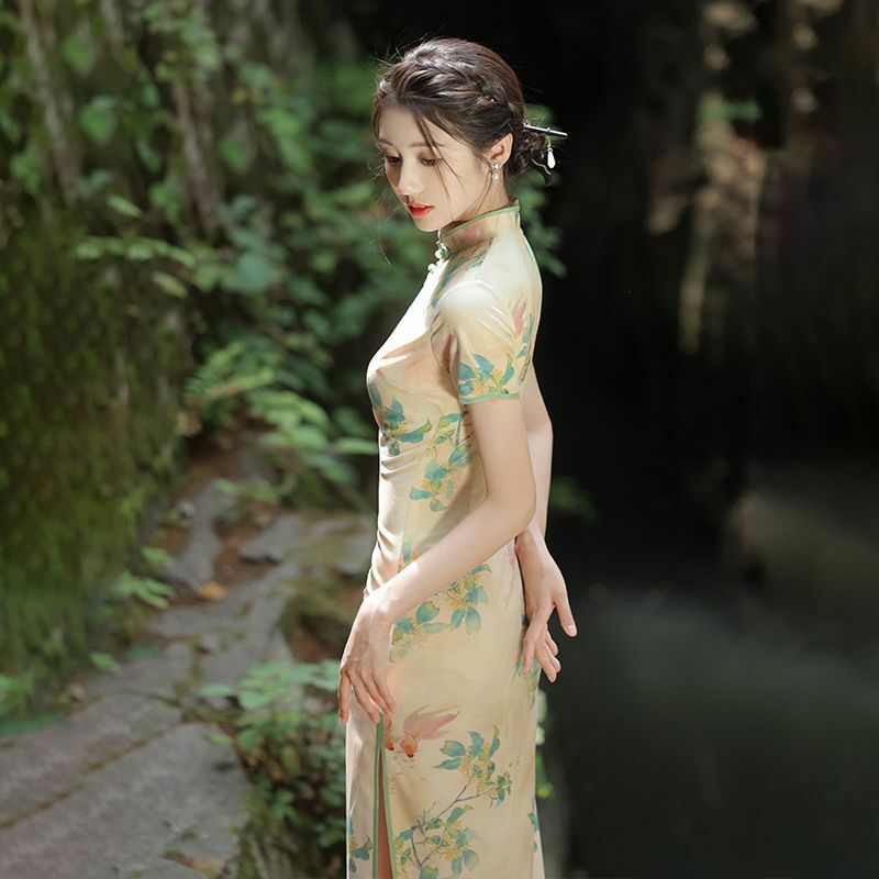 زي تانغ على الطراز الصيني للنساء ، فستان شيونغسام ، هانفو الصغير ، أنيق ، جديد ، صيفي ،