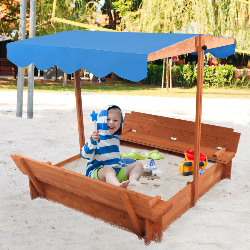 صندوق رمل خشبي مع غطاء قابل للتحويل للأطفال في الهواء الطلق الفناء الخلفي مقعد اللعب صندوق الرمل