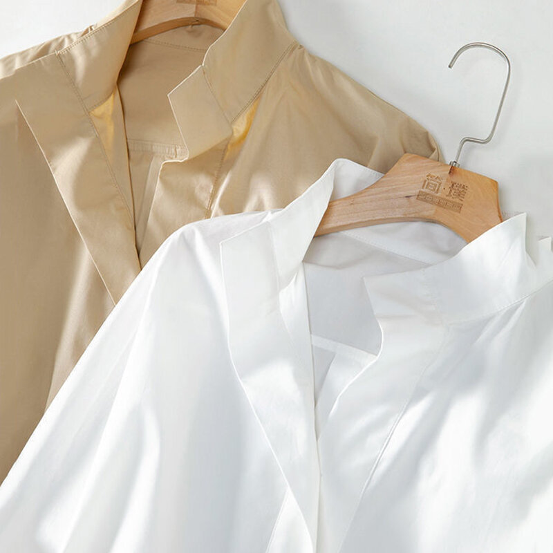 أبيض كلاسيكي مكتب ثلاثة أرباع كم قميص للنساء ربيع الخريف الكورية موضة فضفاض kamas بلايز عادية بأكمام طويلة