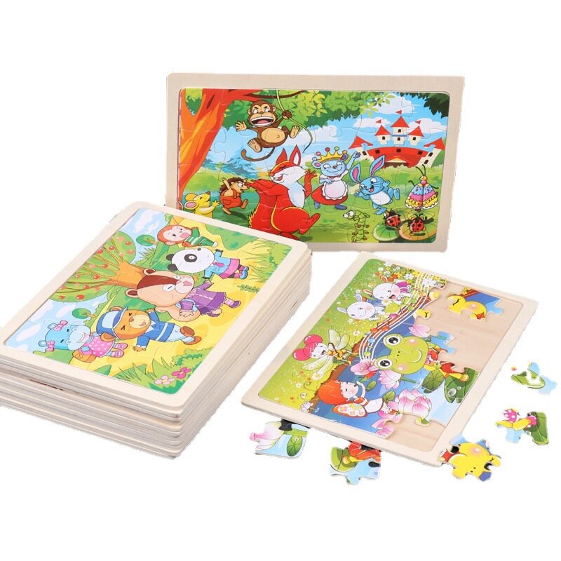 24 قطعة من الألغاز للأطفال الرضع والأطفال الصغار التعليم المبكر التنوير المعرفي الحيوان لغز ألعاب خشبية