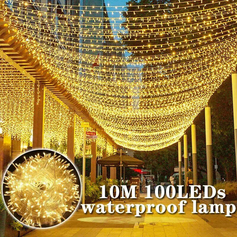 10 متر 100LED عطلة الإضاءة في الهواء الطلق مقاوم للماء مصباح سلسلة عيد الميلاد حفلة مهرجان الإضاءة 220 فولت الزفاف ديكور مصباح Led أضواء