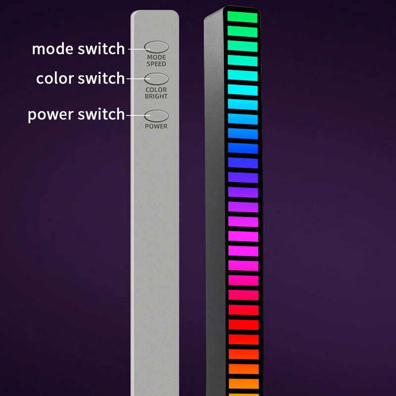 RGB LED قطاع ضوء التحكم الصوتي بيك اب صوت تنشيط إيقاع مصباح الموسيقى مصباح لتهيئة الجو USB شحن شريط المنزل المحيطة