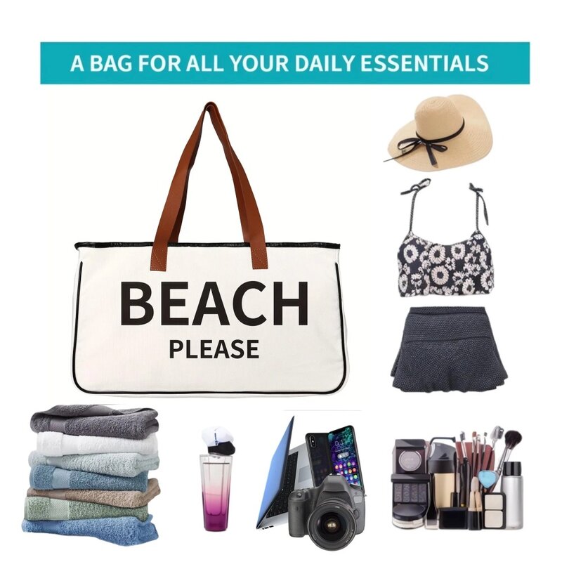 حقيبة سفر قماشية متينة ، حقيبة حمل مطبوعة بحروف ، محمولة ، صيفية ، حقيبة ليلية ، عطلة شاطئ