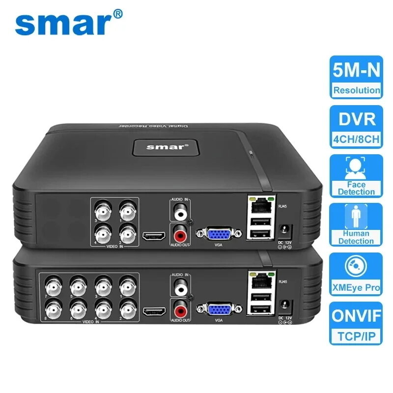 جهاز تسجيل فيديو رقمي Smar 5 في 1 CCTV Mini DVR TVI CVI AHD CVBS كاميرا فيديو رقمية مسجل 4CH 8CH 5M-N AHD DVR 5MP NVR نظام أمني Onvif