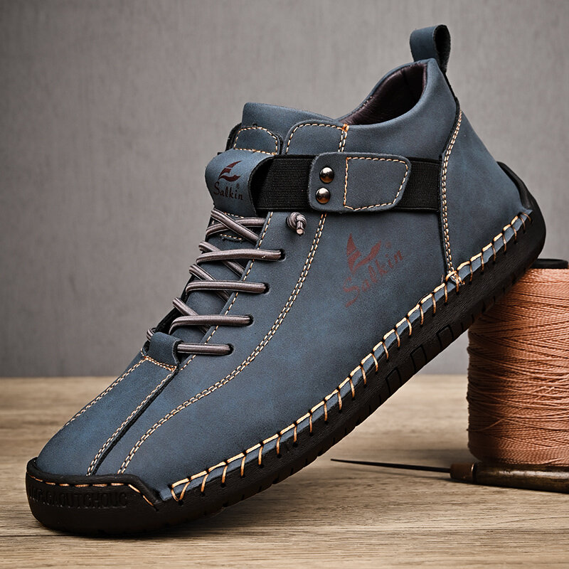 أحذية رجالية مصنوعة يدويًا من الجلد جيدة التهوية في الكاحل ، أحذية رياضية بتصميم خارجي ، أحذية كاجوال ، جديدة ، من من من من من الجلد الطبيعي