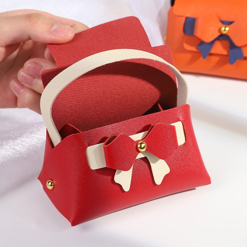 حقيبة يد جلدية مبتكرة بعقدة فيونكة ، محفظة عملات معدنية ، صندوق هدايا ، صندوق حلوى