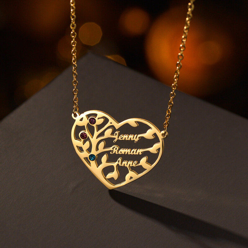 قلادة ذهبية مخصصة مع اسم شجرة الحياة ، الفولاذ المقاوم للصدأ ، شخصية ، أسماء العائلة ، هدية المجوهرات قلادة ، الأم والطفل