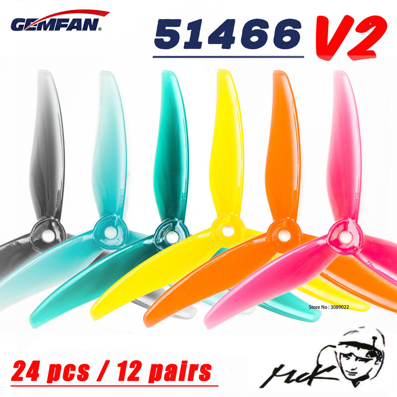 24 قطعة/12 pairs Gemfan 51466 V2 5 بوصة 3 شفرة/ثلاثي شفرة المروحة الدعائم FPV فرش السيارات ل FPV سباق الطائرة بدون طيار 6 ألوان الأصفر