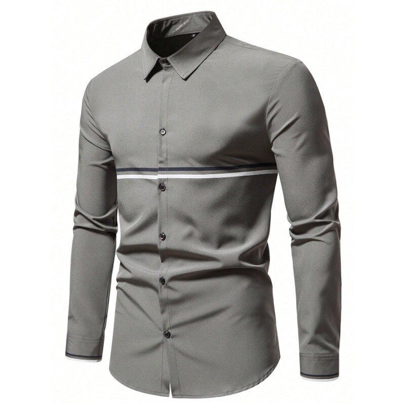 قميص رجالي بياقة بولو واحدة الصدر ، قمصان غير رسمية للأعمال ، جودة عالية ، جديد ، خريف ، 2023