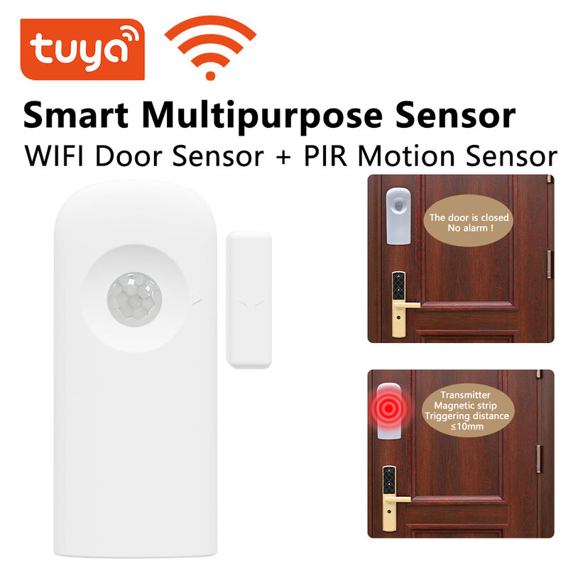 Tuya-جهاز استشعار الحركة البشري PIR متعدد الوظائف ، مستشعر WiFi ذكي ، كاشف مفتاح الباب والنوافذ ، جهاز إنذار بالأشعة تحت الحمراء ، 2 في 1