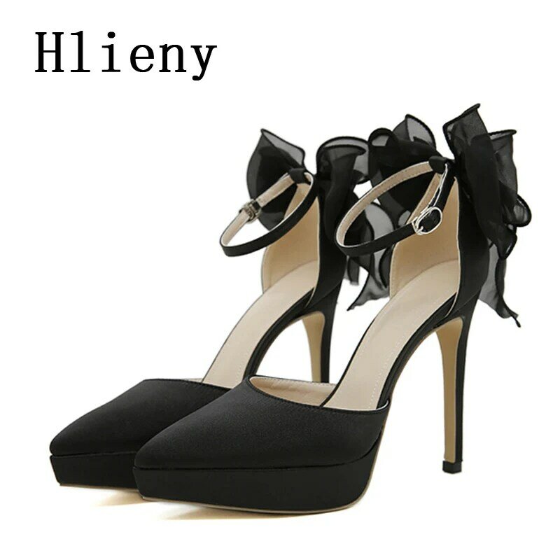 Hlieny-كعب عالي خنجر للنساء ، مضخات مقدمة مدببة ، صنادل مثيرة ، ساتان فراشة عقدة ، حزام مشبك ، حذاء حفلات مأدبة ، موضة جديدة