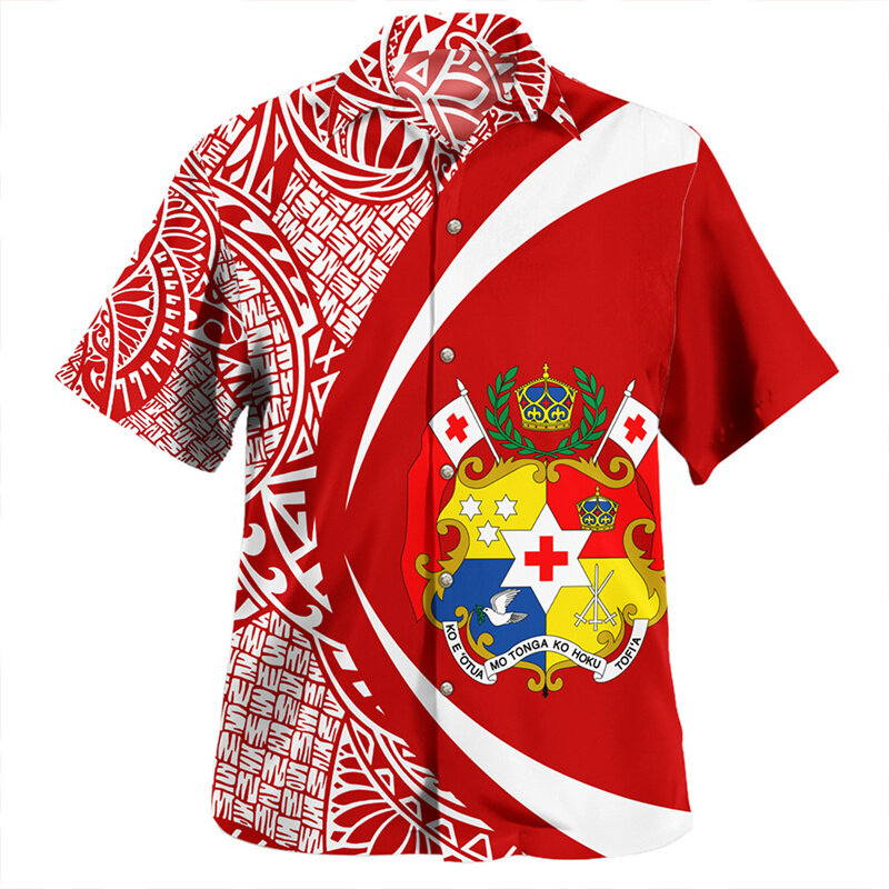 مملكة طونجة العلم الوطني طباعة قمصان للرجال ، طباعة 3D ، معطف الذراع ، قمصان قصيرة الرسم ، ملابس هاراجاو