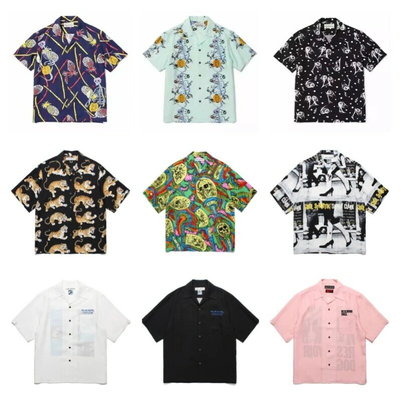 WACKO MARIA قميص بأكمام قصيرة للرجال والنساء ، أزياء متعددة الألوان ، قميص العلامة التجارية ، قميص Hawaii خمر ، جودة عالية