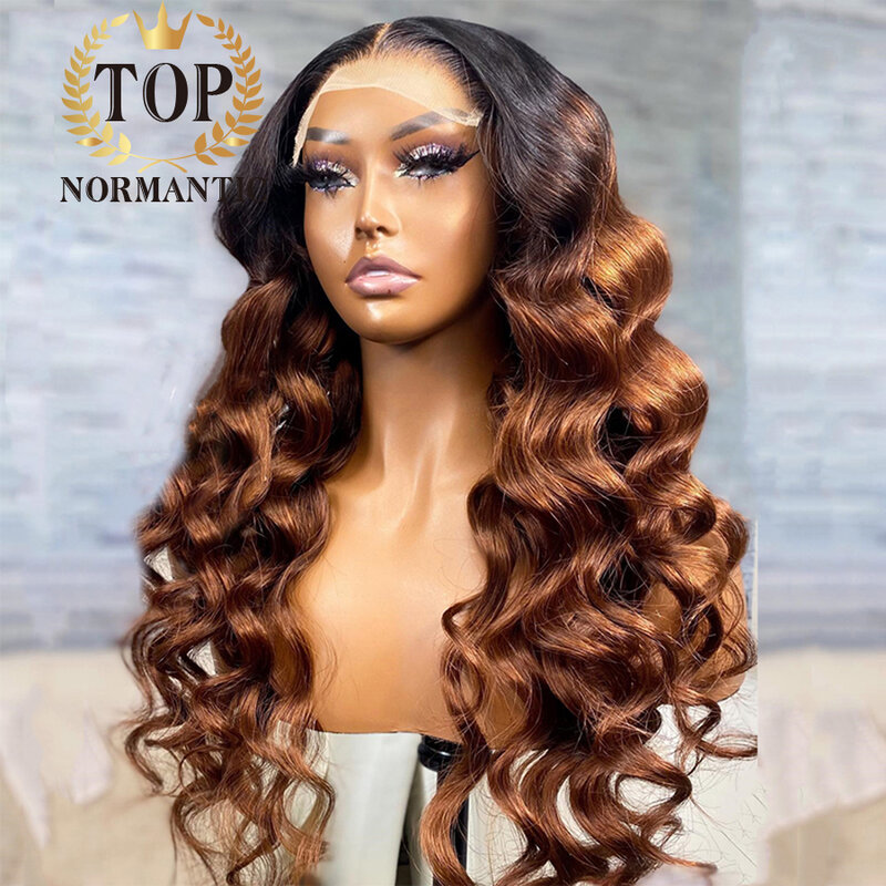 Topnormantic-أومبير اللون البني شعر مستعار البرازيلي للنساء ، خط الشعر قبل قطعها ، 13x4 الدانتيل الجبهة الباروكات ، 4x4 الدانتيل إغلاق ، غلويليس