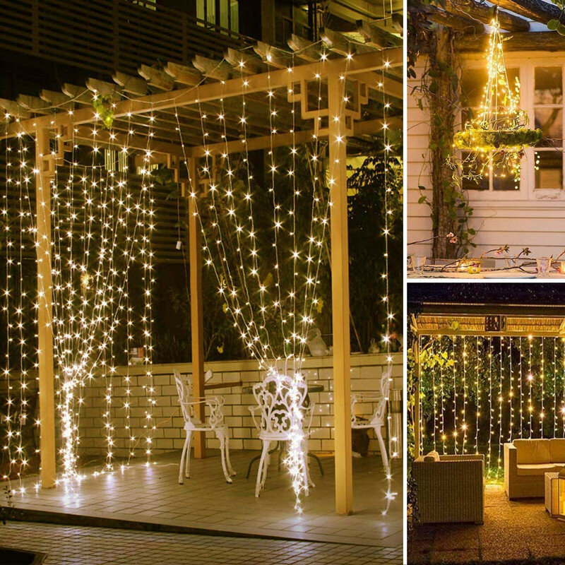 LED سلسلة جليد أضواء الستار ، أضواء الجنية ، إكليل ، ديكور المنزل ، الزفاف ، الطرف ، حديقة ، في الهواء الطلق ، عيد الميلاد ، 6x3m