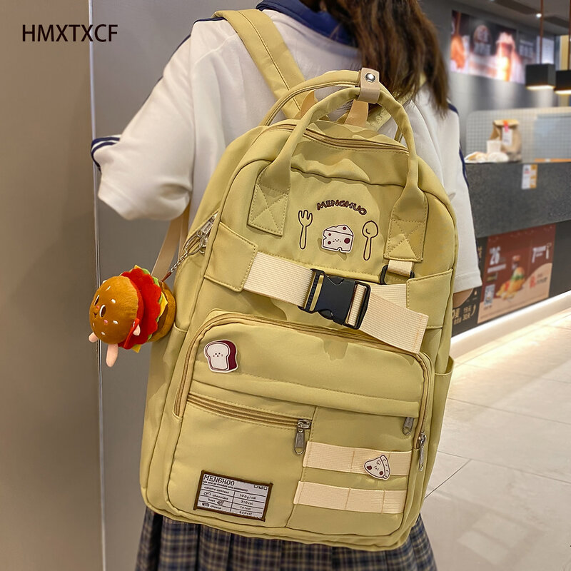 حقيبة ظهر متعددة الجيوب للنساء ، حقيبة مدرسية لطيفة ، لون واحد ، حقيبة ظهر عصرية ، تسوق يومي ، سفر ، تصميم جديد