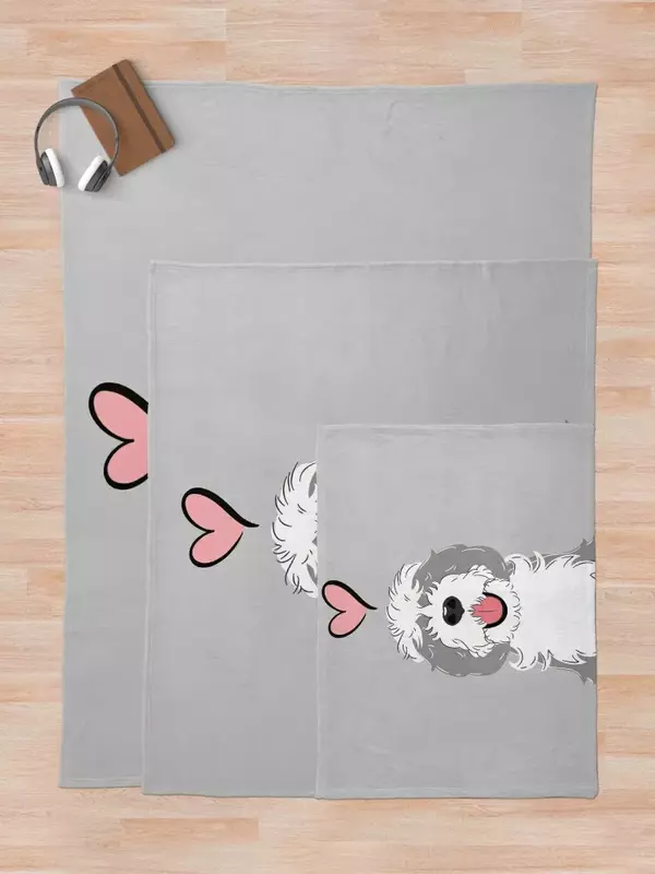 LOVE-Sheepadoodle 2 بطانية رمي ، رمادي وأبيض ، بطانيات أريكة عملاقة للأرائك ، أرائك مصممة