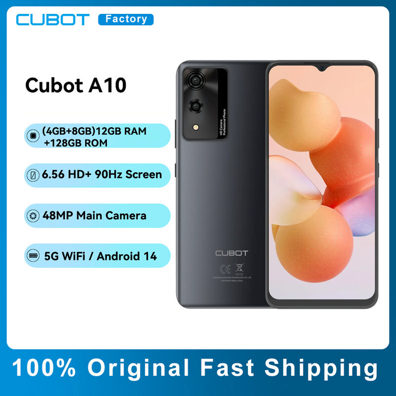هاتف Cubot A10 الذكي 12GB RAM (4GB + 8GB)+ + GB ROM ثماني النواة شاشة 90Hz mAh 48MP كاميرا رئيسية 5G WiFi هاتف Android 14