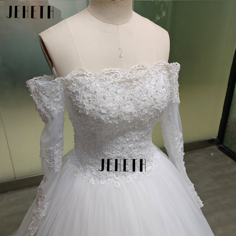 فستان زفاف من JEHETH Vestidos De Novia casamento 2023 مزين بكتف مكشوف فستان زفاف رداء De Mariee طويل الأكمام