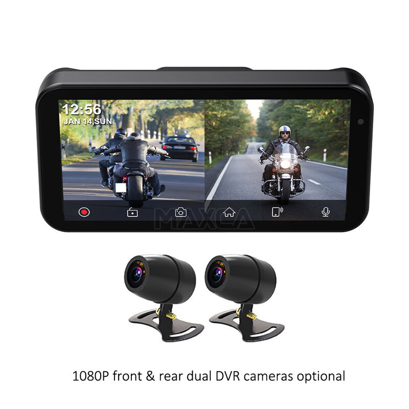 نظام DVR للدراجات النارية مع كاميرا HD1080P مزدوجة ، جهاز ملاحة تلقائي يعمل بنظام Android ، يدعم مشغل سيارة لاسلكي ، ، ، ، ،