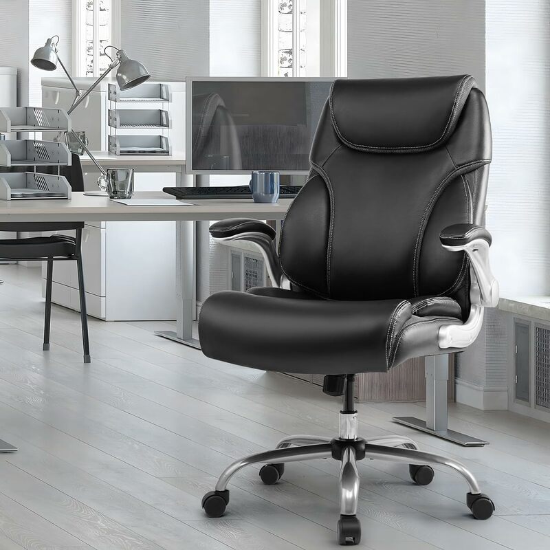 كرسي تنفيذي جلدي بزاوية قابلة للتعديل ، كرسي مكتب دوار ، بطانة سميكة ، تصميم مريح لدعم أسفل الظهر