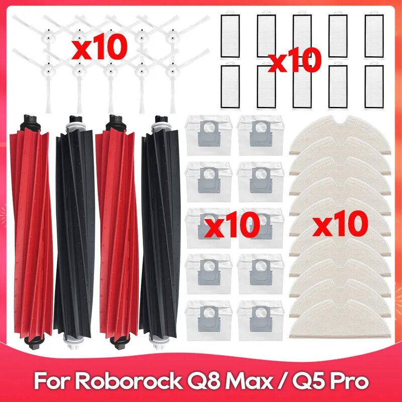 متوافق مع Roborock Q8 Max / Q8 Max Plus / Q5 Pro Plus فرشاة جانبية لفة فلتر ممسحة كيس غبار ملحقات الروبوت مكنسة قطعة غيار