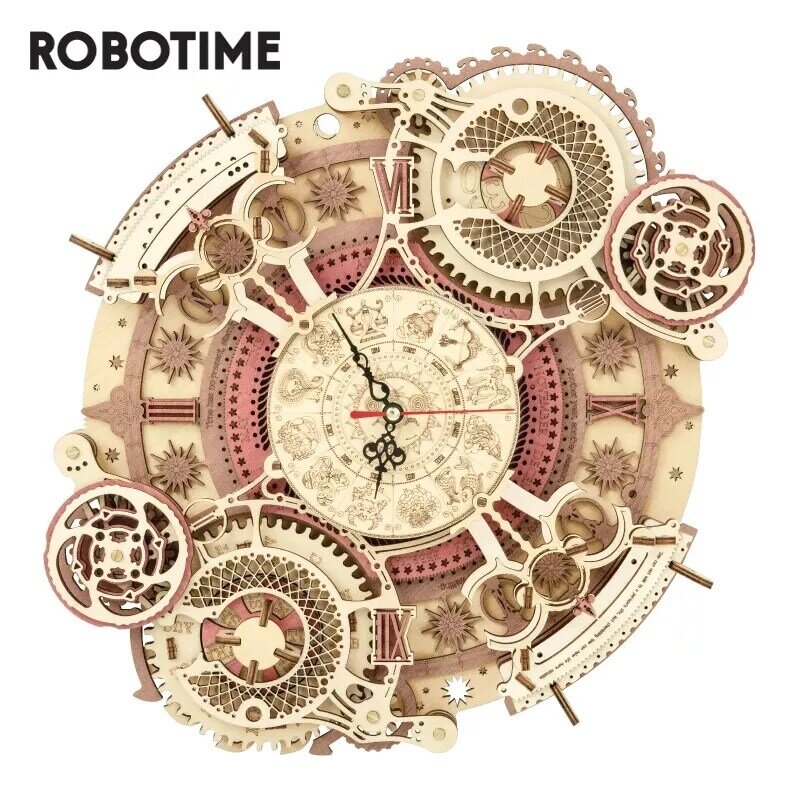 Robotime زودياك ساعة الحائط الوقت الفن ثلاثية الأبعاد لغز خشبي نموذج بنة مجموعات DIY بها بنفسك هدية للأطفال طفل الكبار ديكور المنزل على مدار الساعة