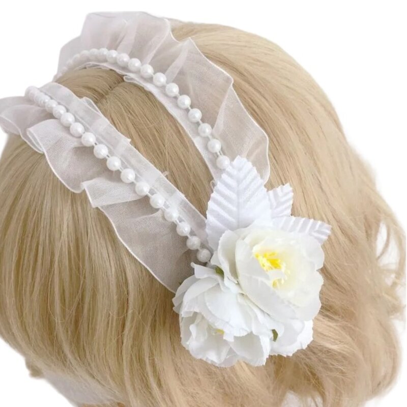 ربطة شعر أنيقة من الدانتيل على شكل زهرة، قطع شعر تنكرية، قطعة رأس فريدة وعصرية للنساء والفتيات