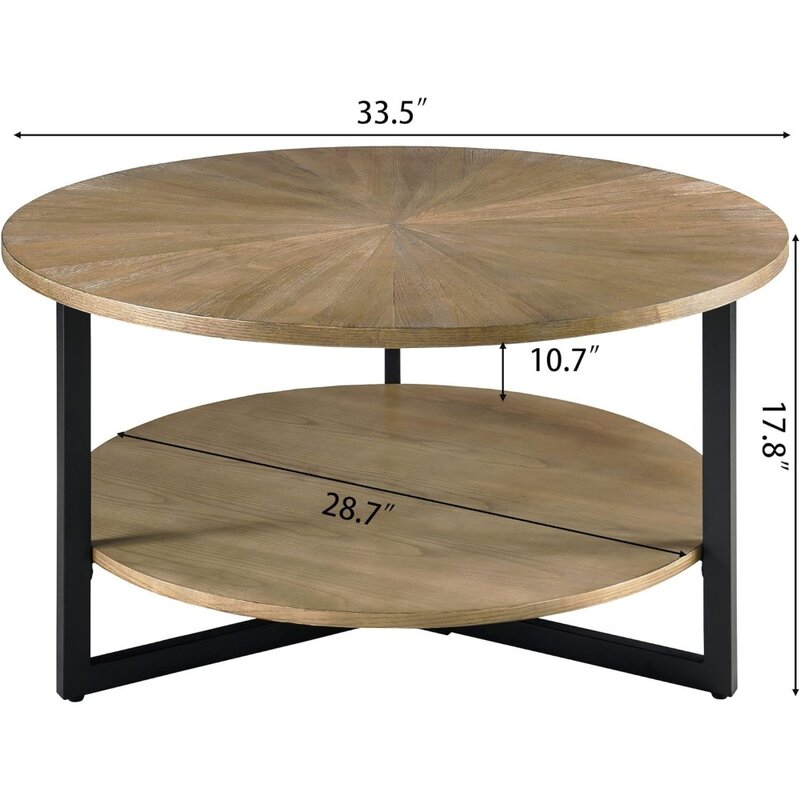طاولة قهوة مستديرة من الخشب الصلب ، أثاث سهل التجميع ، طاولة مركزية أريكة صناعية فاخرة ، تخزين من طابقتين ،
