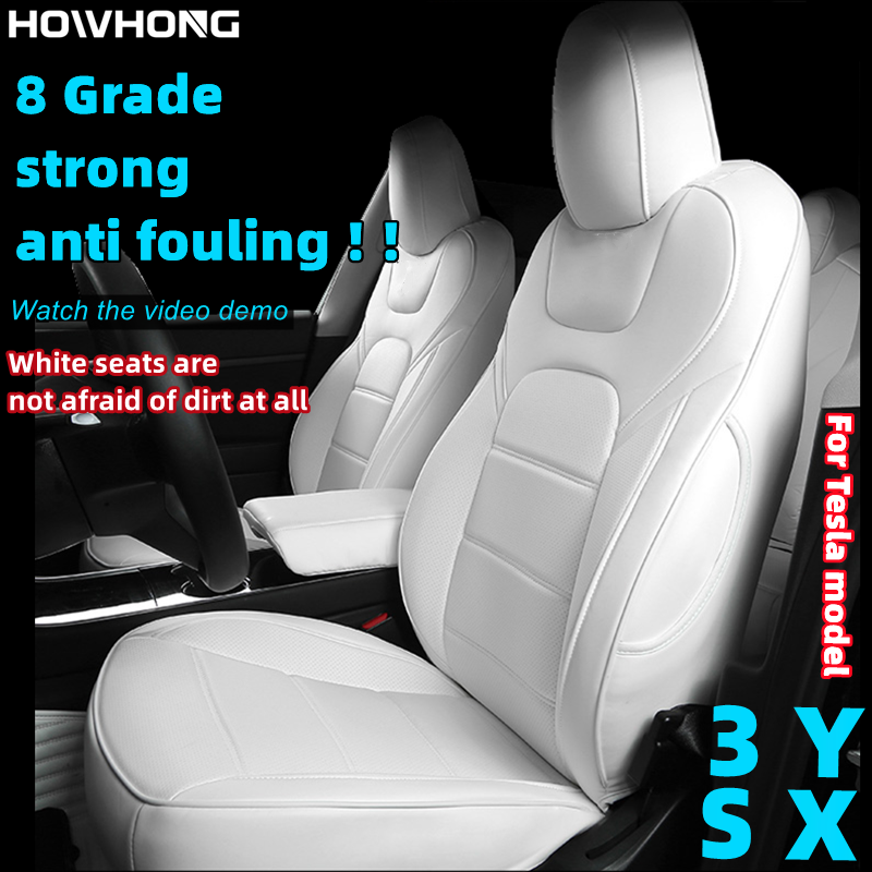 ل تسلا نموذج 3 Y X S غطاء مقعد 8 الصف مكافحة الحشف نابا الجلود الأبيض كامل المحيطي المذيبات الحرة اكسسوارات السيارات الداخلية