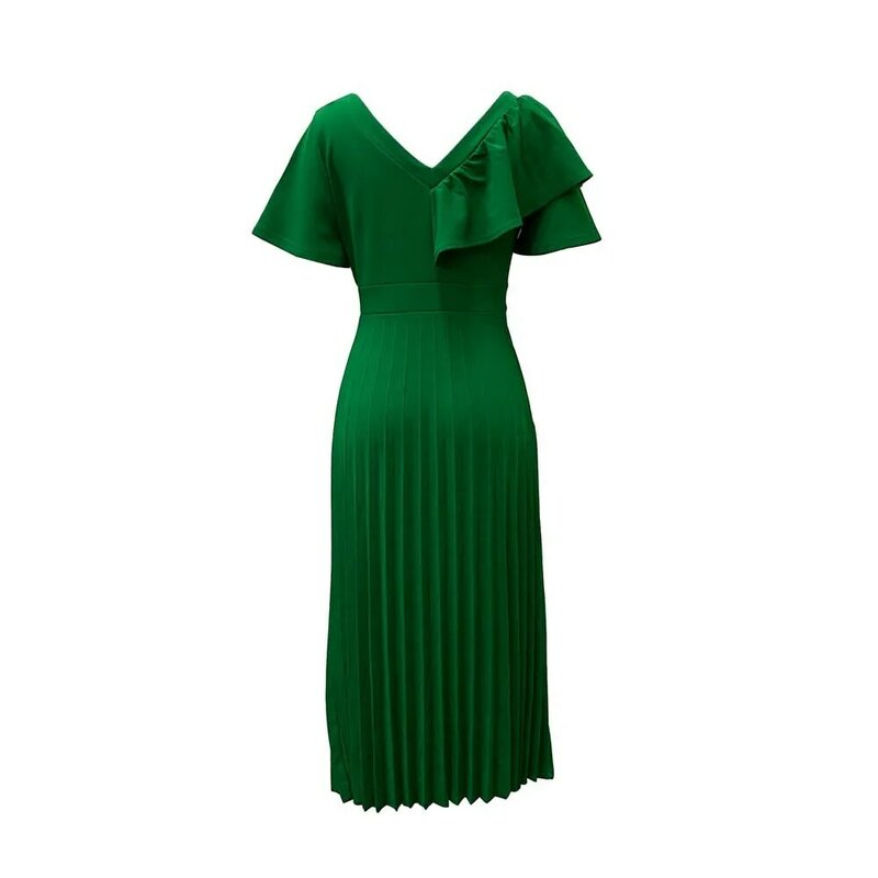 فستان ماكسي أخضر أنيق للنساء ، أحادي اللون ، فستان بخط مكشوف الظهر ، أكمام قصيرة ، ياقة مربعة ، طول الكاحل ، الصيف