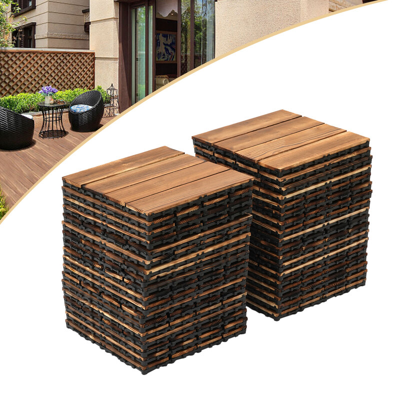 بلاط خشب صلب متشابك لسطح الفناء ، أرضيات خشبية متشابكة ، 12 بوصة × 12 بوصة ، 36 عبوة