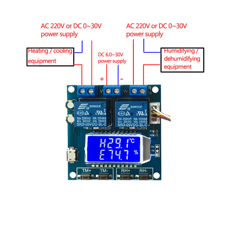 XY-TR01 الرطوبة تحكم في درجة الحرارة تيار مستمر 12 فولت 10A الرطوبة الحرارية ترموستات الرطوبة الرقمية LCD عرض التتابع